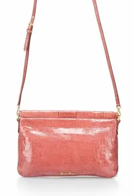 NWT Authentic Miu Miu 5N1619 Stampa Cocco Lux Clutch / Crossbody In Pink • $471.28