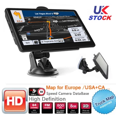 7  Car Truck Sat Nav GPS Navigation 8GB UK/EU Maps Free Lifetime Touch Screen UK • £41.88