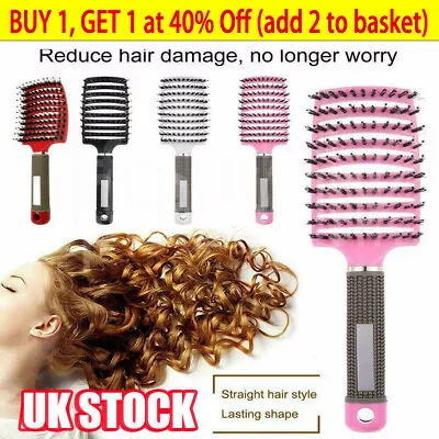 Magical Brush Detangle Detangling Natural Boar Bristle Hair Brush Curved Lady UK • £5.98