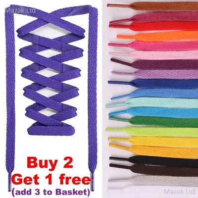 Flat Shoe Laces Boots Trainers Skate Football Coloured Shoelaces Adult Kids • £1.65