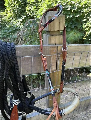 Bitless Hackamore Rawhide Bosal And Black Mecate Complete Set New Horse Tack • $89.95
