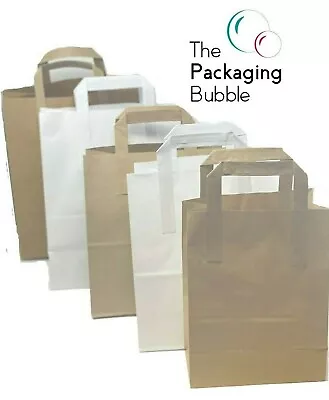 Brown White Kraft Paper Carrier Bags With Handles Lunch Gift Party Takeaway Bag • £199.99