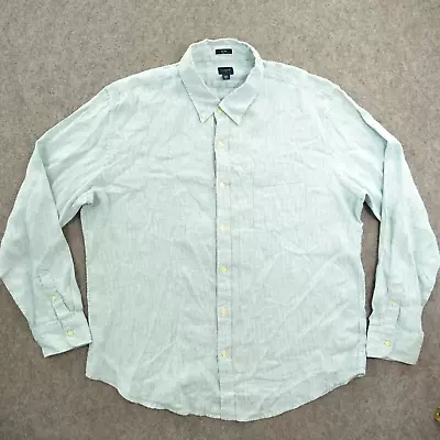 J Crew Shirt Mens 2XL XXL Green Button Long Sleeve Linen Casual Slim • $18.99