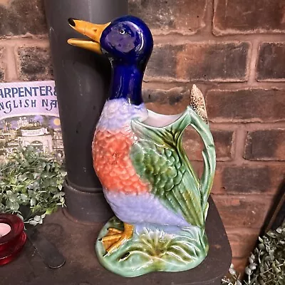 Vintage Majolica Pottery St Clement? Duck Mallard Drake Jug Pitcher 13.5  Lt1 • £12.99