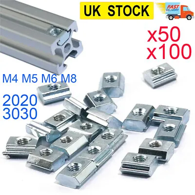 M4/M5/M6/M8 Slide In T-Nut Fr 3030 2020 T Slot Tee Square Nuts Aluminium Profile • £9.69