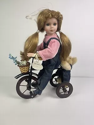Home Art Porcelain Doll On Vintage Style Bike With Piggy Tails - Amy - SKU 5234 • $20