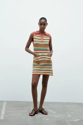 $15 • Buy Zara Multicolor Striped Knit Sweater Dress Sleeveless Size S