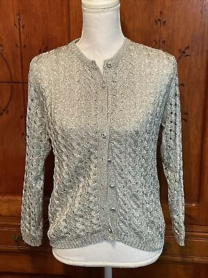 Marco Polo Silver Metallic Knit Cardigan Sweater - Medium - Excellent Condition • £69.34