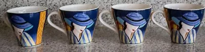 Set Of 4 Sango Misono Cafe Paris 1994 #4914 Coffee/Tea Cups Woman Red/Blue Hat • $59