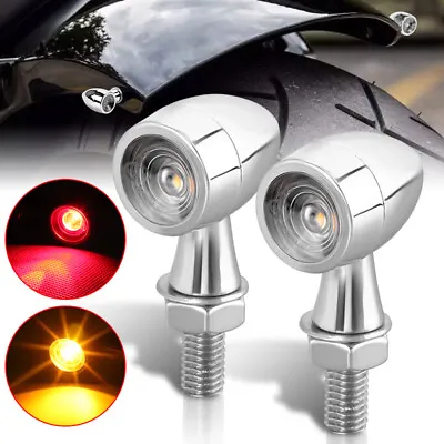 $14.98 • Buy Motorcycle Chrome Mini Bullet Turn Signal Amber Red Blinker Indicator Light Lamp