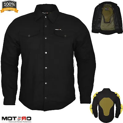 MOTERO Mens Motorbike Motorcycle Black Kevlar Lined Shirt Biker Jacket CE ARMOUR • $55.48