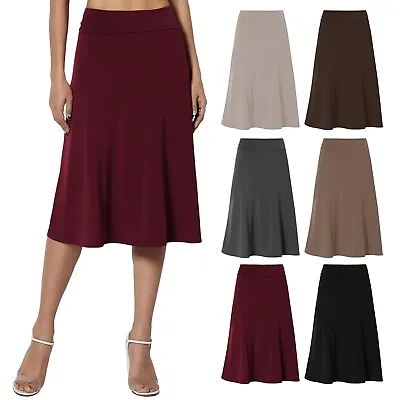 Women's Knee Length A-Line Ruched Flared Skirt With Fold Over Elastic Waist Band • £16.50