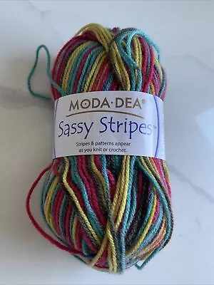 New Skein Moda Dea Sassy Stripes Multi Blue Pink Colorway Acrylic 147yd Multi • $0.99