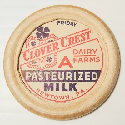 Clover Crest Dairy Pasteurized Newtown PA Bucks Co Pennsylvania Milk Bottle Cap • $1.39