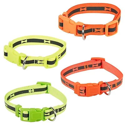 2 Sizes S/M Nylon Adjustable Bone Print Fluorescent Coloured Dog Puppy Collars • £3.99