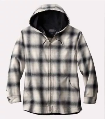 Pendleton Mens 100% Virgin Wool Full Zip Hoodie Shirt Jacket Plaid Size M White • $65