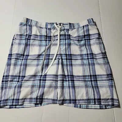 Merona  Mens Quick Dry Trunks Plaid Blue White Lined Pockets Beach Swim Size XL • $12.90