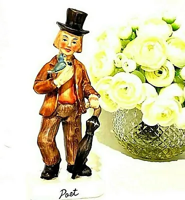 Ucagco Ceramics Japan Victorian Man POET Figure Top Hat Bird Umbrella Vintage • $7.88
