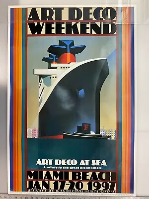 RARE VINTAGE  1997 ART DECO WEEKEND Poster - A Salute To The Great Ocean Liners • $100