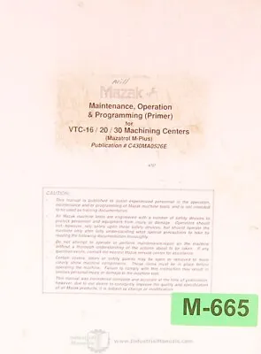 Mazak VTC 16-20-30 Turning Center Maintenance Operation Program Manual 1997 • $156
