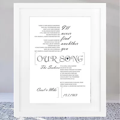 WEDDING SONG Love Personalised A4 ART PRINT POSTER Lyrics ANNIVERSARY Seekers • £9.99