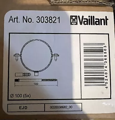 NEW VAILLANT 303821 Box Of 5 X 100mm Flue Wall Fixing Kit / Brackets White • £16