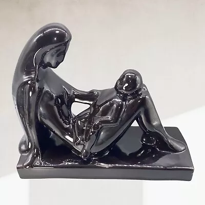 Vintage Royal Haeger Mother And Child Ceramic Statue Sculpture Black Glaze Gloss • $75