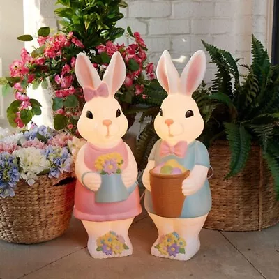 Easter Bunny Blowmold Set 2 BLUE & PINK Boy Girl Blow Mold NEW • $144.95