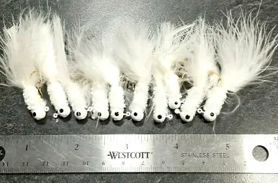 10ct 1/16th Oz Marabou Jigs WHITE Crappie Panfish Bass Walleye FREE SHIP • $6.99