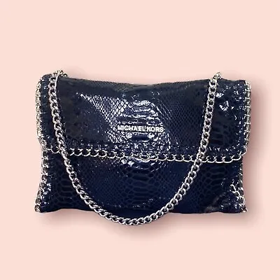 Michael Kors Chelsea Black Python Embossed Clutch Shoulder Handbag $278 • $85