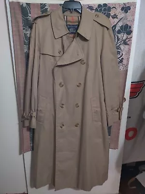 Vintage Burberry Men Classic Khaki Union Made Trench Coat 42 Long  • $139.99