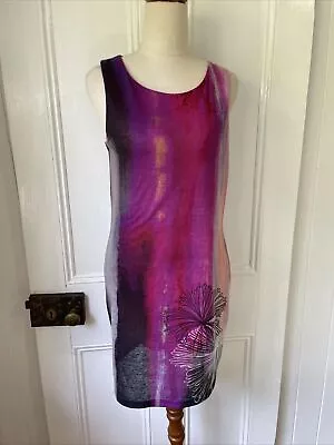 Desigual Size Small 10 Multicolour Pink Soft Jersey Knit Slip Dress Lined Floral • $35