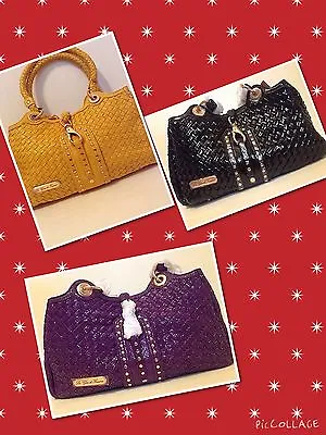 La Gioe Di Toscana Leather Woven Handbag Couture CollectionBlackYellow Purple • $199.99