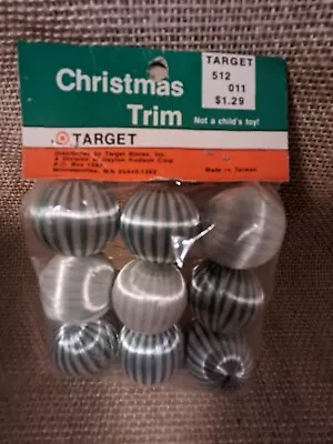 Vintage Mini 1  Green White Striped Satin Christmas Tree Ball Ornaments • $13.49