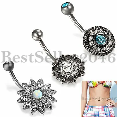 3PCS Vintage CZ Belly Button Ring Dangle Navel Bar Body Piercing Jewelry Women • $10.99