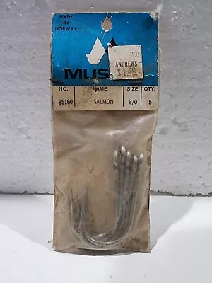 Vintage O. MUSTAD & SON 5 Count Salmon Hooks Size 8/0 #95160 Fishing Fish Large • $12.99