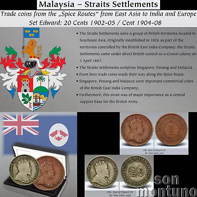 MALAYSIA Straits Settlement Silver+Bronze 2 Coin Set BRITISH EAST INDIA COMPANY • $39.50