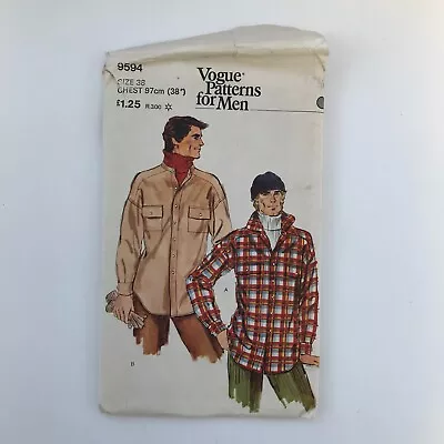 Vogue 9594 Sewing Pattern Men`s Shirt Jacket Size 38  Chest Uncut • £10