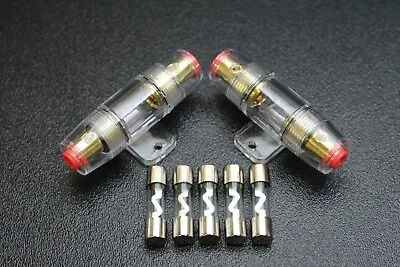 (2) Agu Fuse Holder W/ (5) 30 Amp 4 6 8 10 Gauge In Line Glass Awg Wire Nickel • $13.95