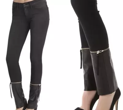 Skinny Jeans J BRAND  Alley Cat  28 Black Mid-rise Stretch Leather Zip-off Cuffs • $48