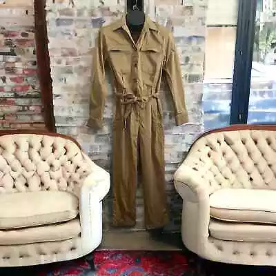 H&M Women's Size 10 Khaki Tan Modern Boiler Jumpsuit Belted Safari Pockets • $27