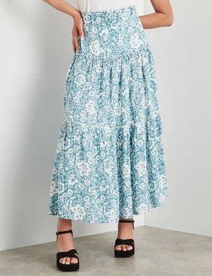 $24.50 • Buy Rockmans Belted Tiered Frill Maxi Skirt Womens Clothing  Dresses Maxi
