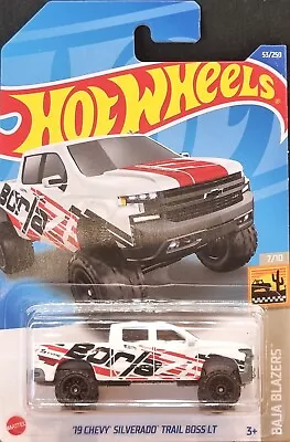 Hot Wheels 2022 '19 Chevy Silverado Trail Boss LT White #53 Baja Blazers 7/10 • $7.95