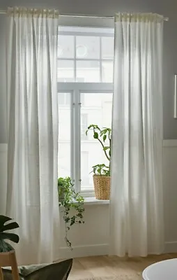 Ikea Silverlonn Pair Of White Cotton Curtains Length 300cm  Width 145cm  • £19.66