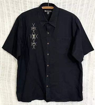 Duke Kahanamoku Men's Size XL Black Embroidered Hemp Blend Surf Hawaiian Shirt • $24.99