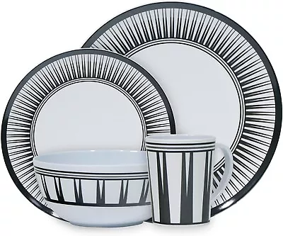 Camping Caravan Picnic Fishing Travel Melamine 16pc Dining Dinner Set Stripe • £16