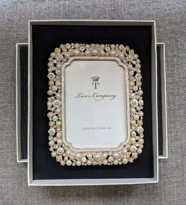 Two's Company Crystal & Pearl Picture Frame - Margrit Austrian Photo Frame - NEW • $54.95
