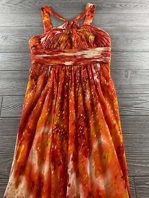 Women Designer Aidan Mattox Formal Prom Gown Orange Silk Gold Metallic Dress 10. • $42.49