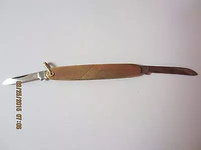 Vintage Voos Gold Finish Design 2 Blade Stainless Pocket Knife • $34.99