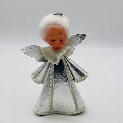 Vintage Christmas Tree Cone Angel Tree Topper - Silver Paper Dress • $18.70